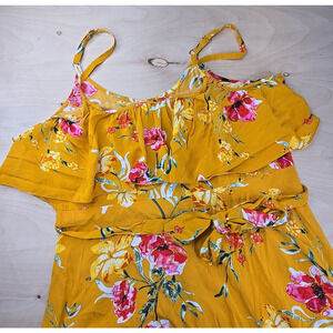 Xhilaration Maxi Dress Womens XL Gold Yellow Floral Spaghetti Strap Sleeveless